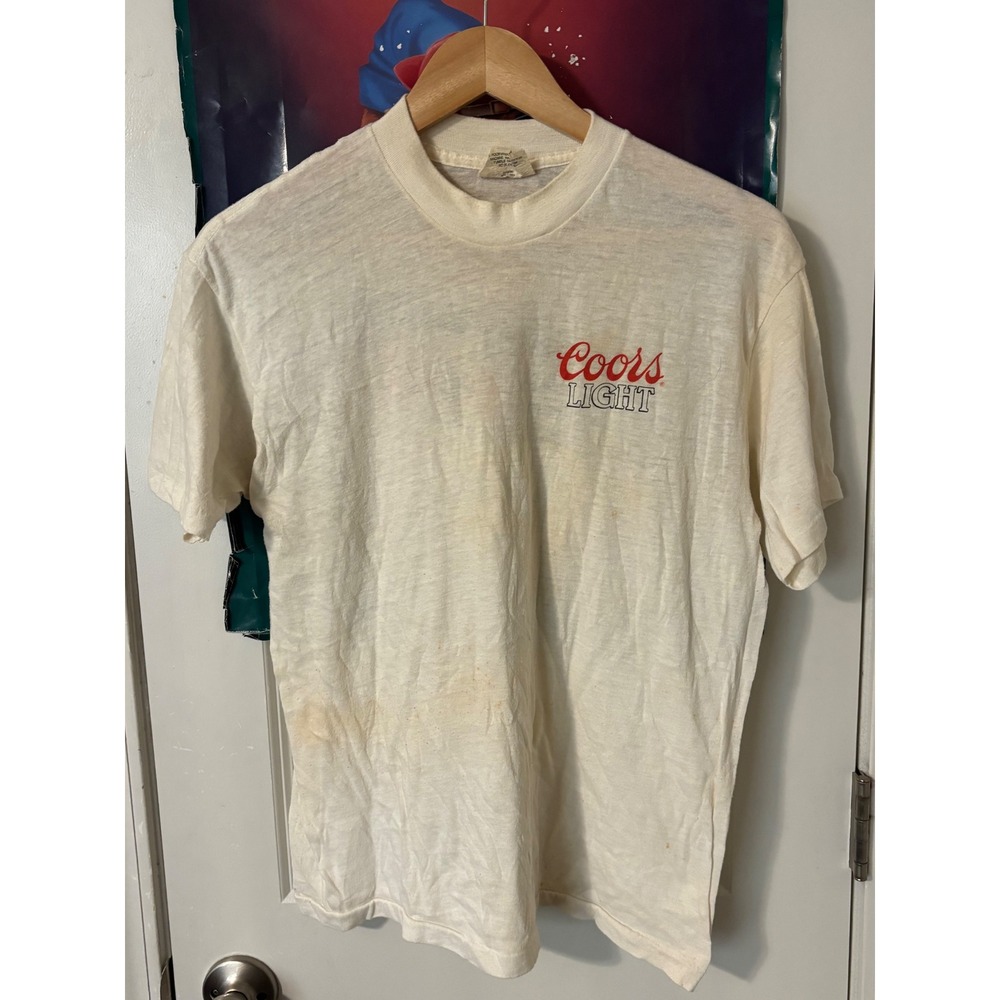 Vintage 70s Coors Light Shirt Mens Large The Silver Bullet Beer Graphic White